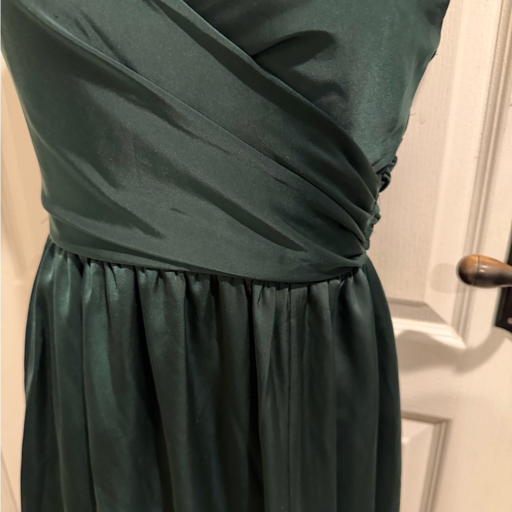Showpo Dark Green Satin Girls Dress - Sleeveless V-Neck Gown - Picture 11 of 16